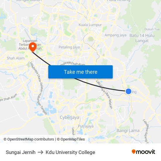 Sungai Jernih to Kdu University College map