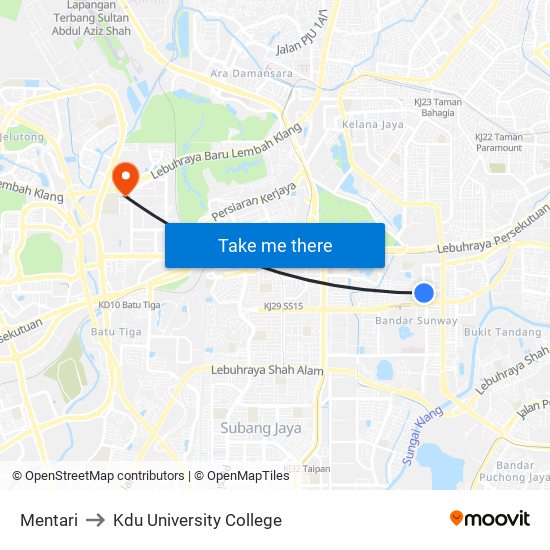 Mentari to Kdu University College map