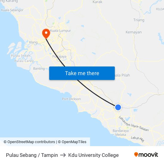 Pulau Sebang / Tampin to Kdu University College map