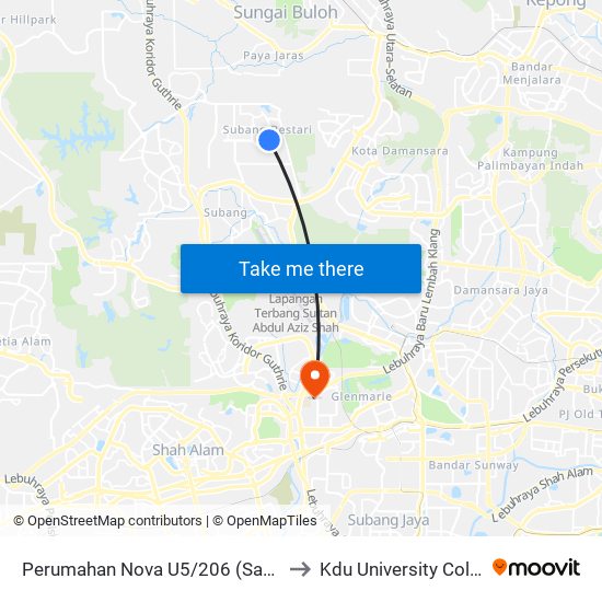 Perumahan Nova U5/206 (Sa1061) to Kdu University College map