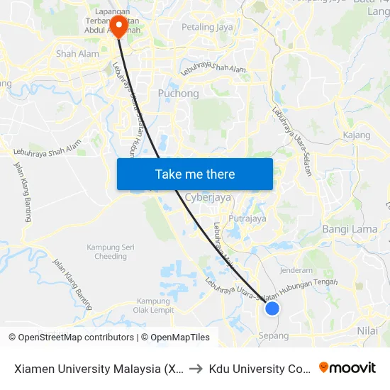 Xiamen University Malaysia (Xmum) to Kdu University College map