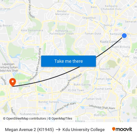 Megan Avenue 2 (Kl1945) to Kdu University College map