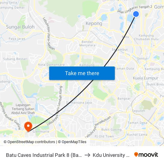 Batu Caves Industrial Park 8 (Barat) (Kl629) to Kdu University College map