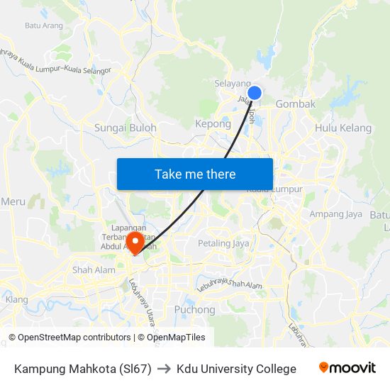 Kampung Mahkota (Sl67) to Kdu University College map