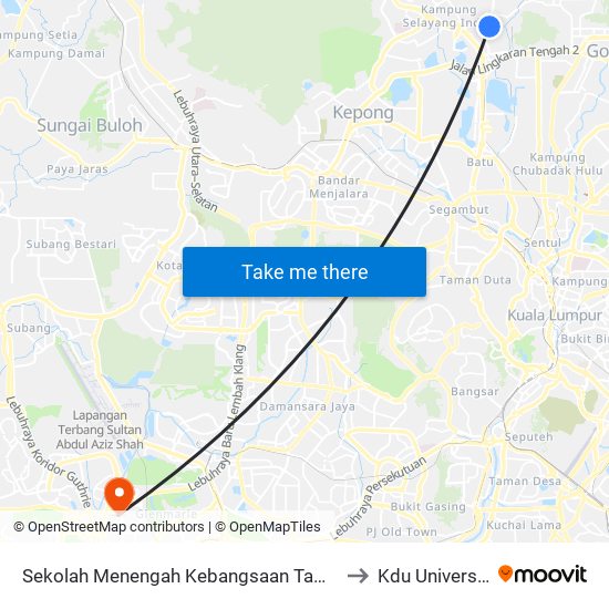 Sekolah Menengah Kebangsaan Taman Selayang (Opp) (Sl482) to Kdu University College map