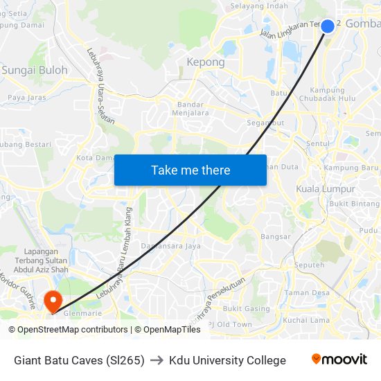 Giant Batu Caves (Sl265) to Kdu University College map