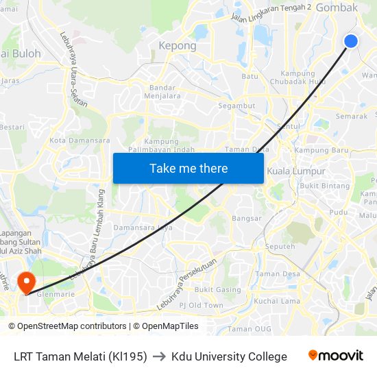 LRT Taman Melati (Kl195) to Kdu University College map