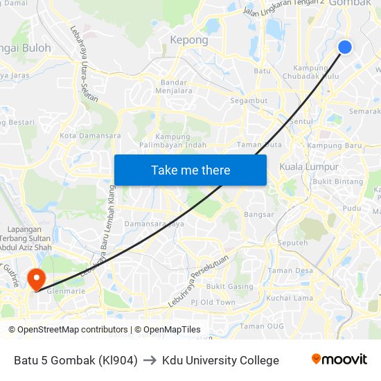 Batu 5 Gombak (Kl904) to Kdu University College map