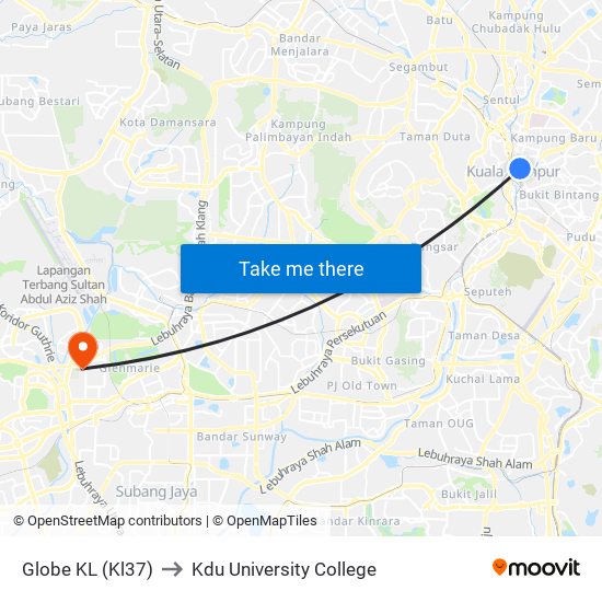 Globe KL (Kl37) to Kdu University College map