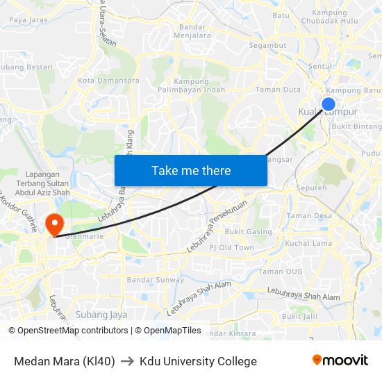Medan Mara (Kl40) to Kdu University College map