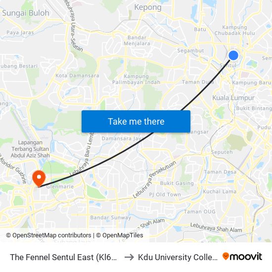 The Fennel Sentul East (Kl647) to Kdu University College map