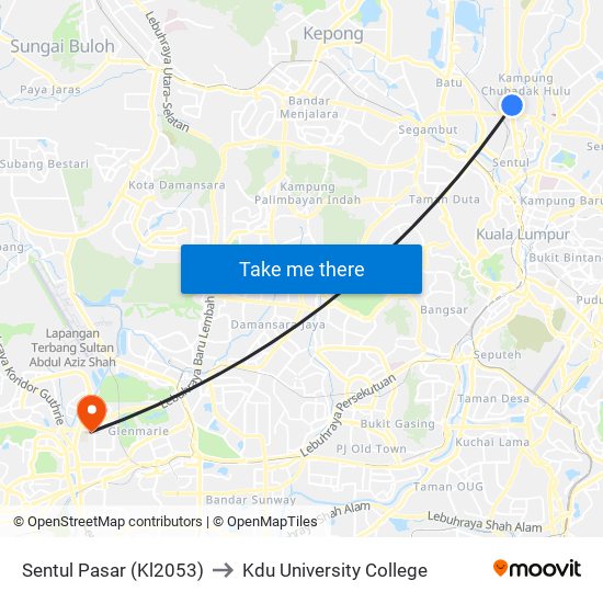 Sentul Pasar (Kl2053) to Kdu University College map