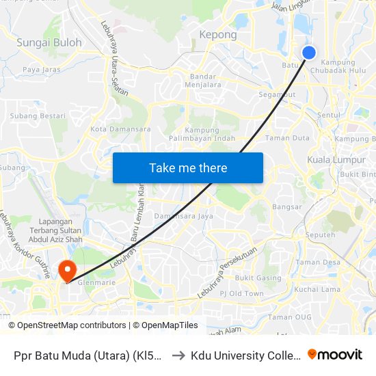 Ppr Batu Muda (Utara) (Kl591) to Kdu University College map