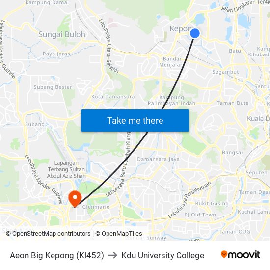 Aeon Big Kepong (Kl452) to Kdu University College map