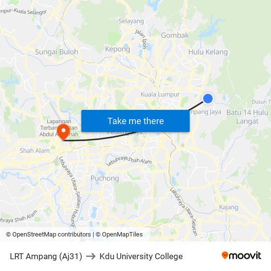 LRT Ampang (Aj31) to Kdu University College map