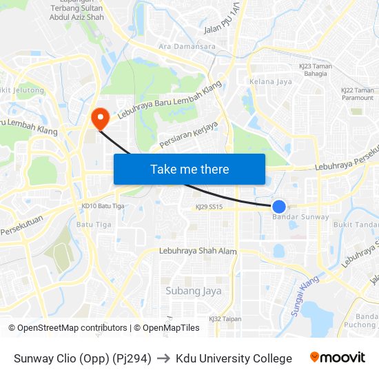 Sunway Clio (Opp) (Pj294) to Kdu University College map