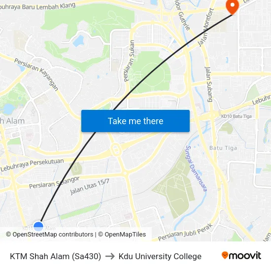 KTM Shah Alam (Sa430) to Kdu University College map
