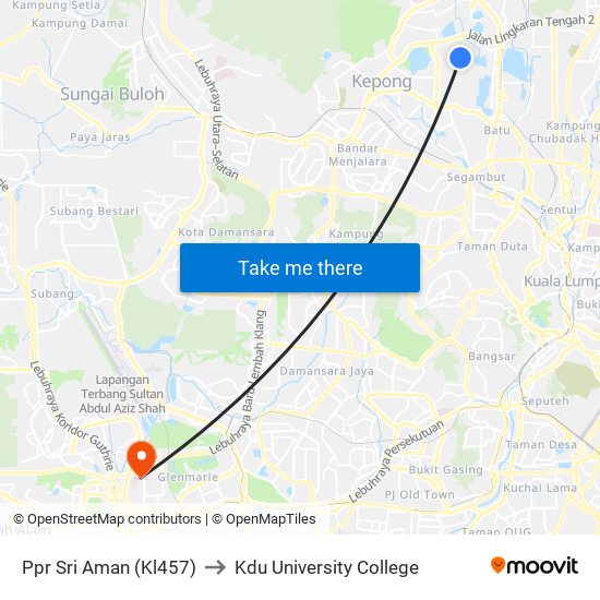 Ppr Sri Aman (Kl457) to Kdu University College map