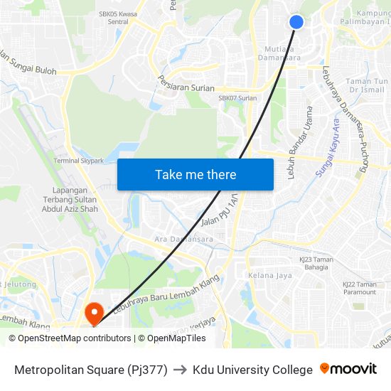 Metropolitan Square (Pj377) to Kdu University College map