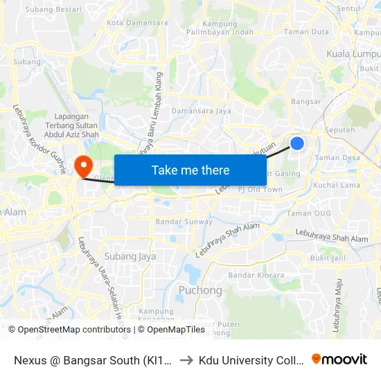 Nexus @ Bangsar South (Kl1439) to Kdu University College map