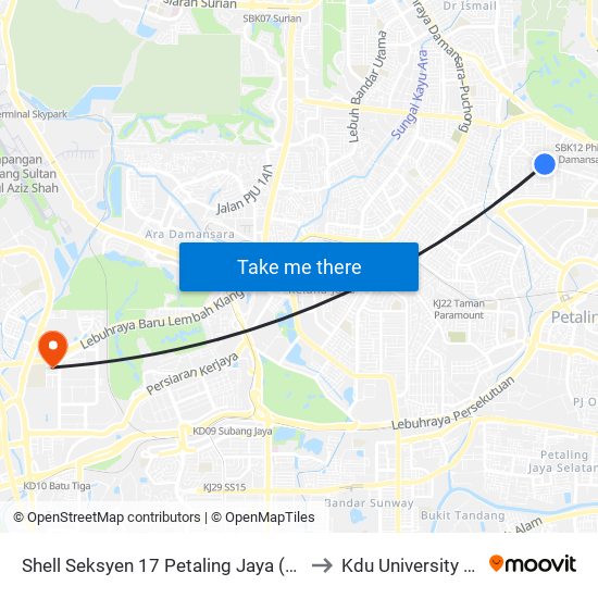 Shell Seksyen 17 Petaling Jaya (Opp) (Pj233) to Kdu University College map