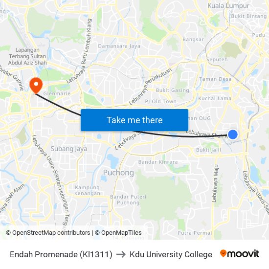 Endah Promenade (Kl1311) to Kdu University College map