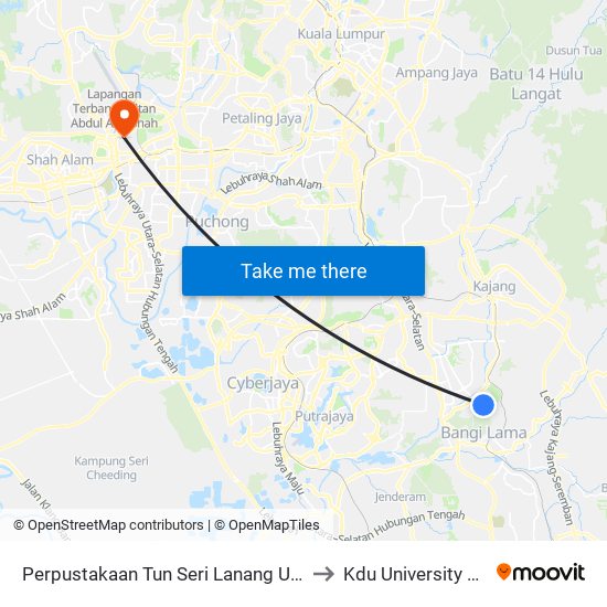 Perpustakaan Tun Seri Lanang UKM (Kj225) to Kdu University College map