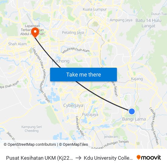 Pusat Kesihatan UKM (Kj229) to Kdu University College map