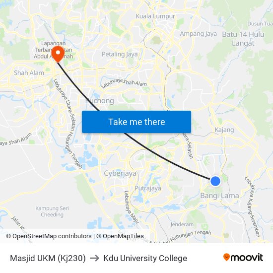 Masjid UKM (Kj230) to Kdu University College map