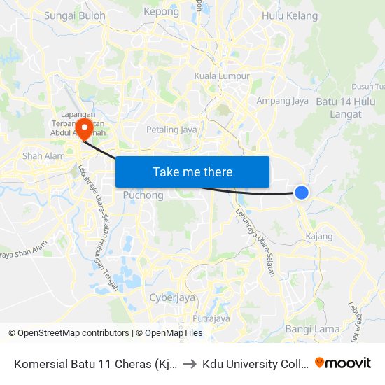 Komersial Batu 11 Cheras (Kj337) to Kdu University College map