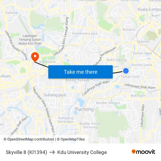 Skyville 8 (Kl1394) to Kdu University College map