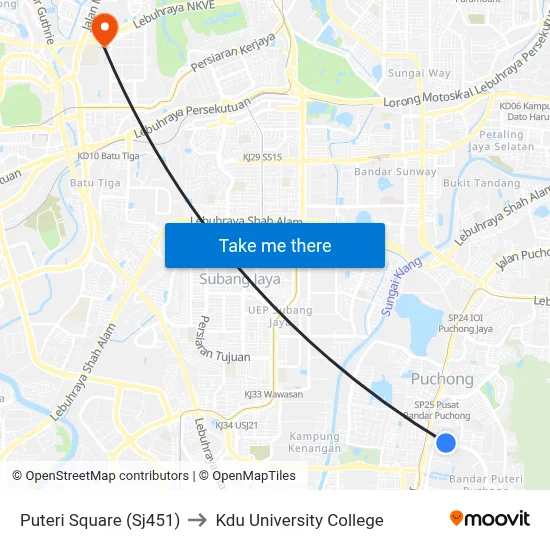 Puteri Square (Sj451) to Kdu University College map