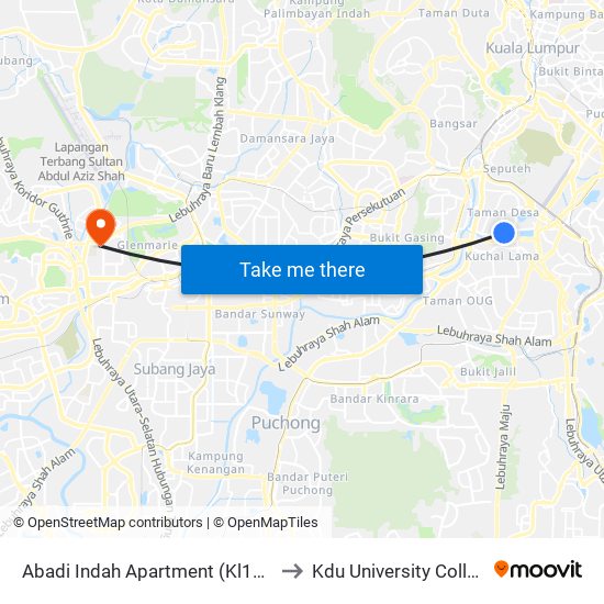 Abadi Indah Apartment (Kl1208) to Kdu University College map
