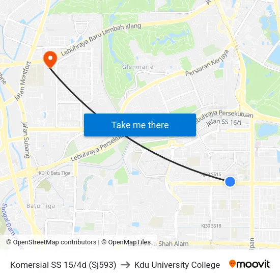 Pusat Komersial Ss15 (Sj593) to Kdu University College map