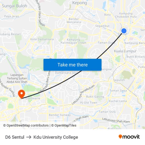 D6 Sentul to Kdu University College map