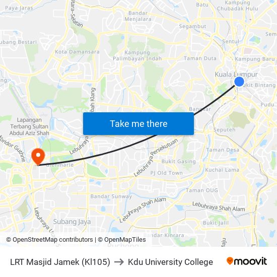 LRT Masjid Jamek (Kl105) to Kdu University College map