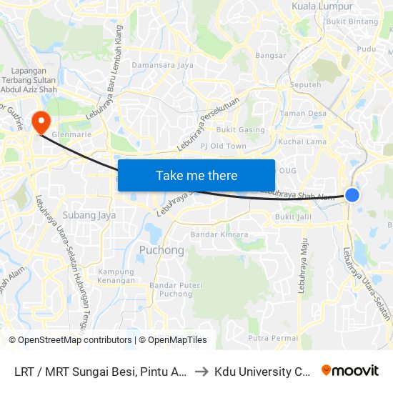 LRT / MRT Sungai Besi, Pintu A (Kl783) to Kdu University College map