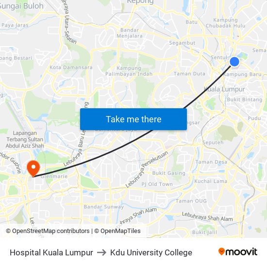 Hospital Kuala Lumpur to Kdu University College map