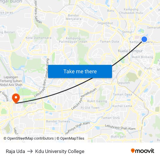 Raja Uda to Kdu University College map