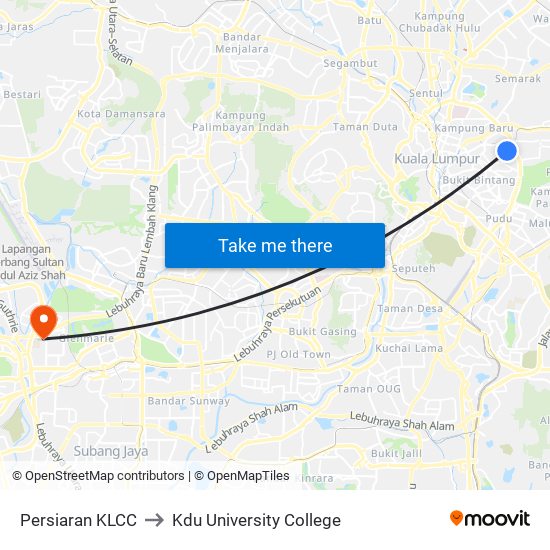 Persiaran KLCC to Kdu University College map