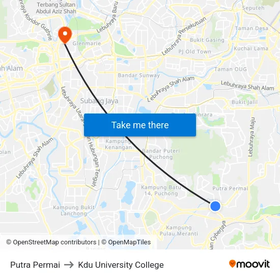 Putra Permai to Kdu University College map
