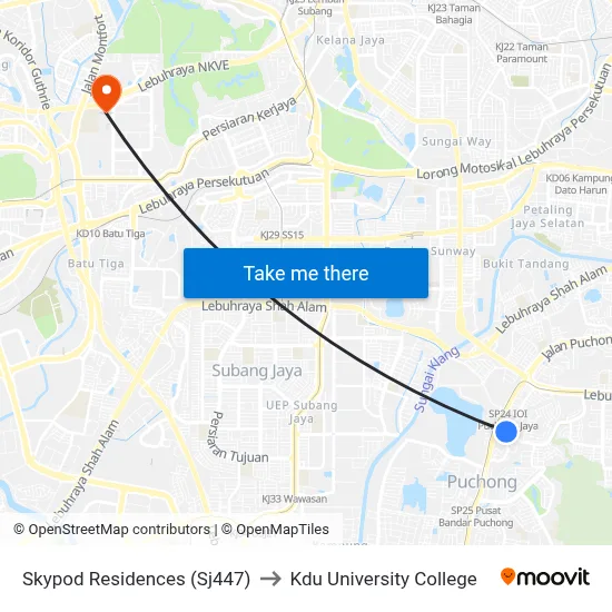 Skypod Residences (Sj447) to Kdu University College map