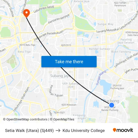 Setia Walk (Utara) (Sj449) to Kdu University College map