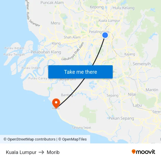 Kuala Lumpur to Morib map