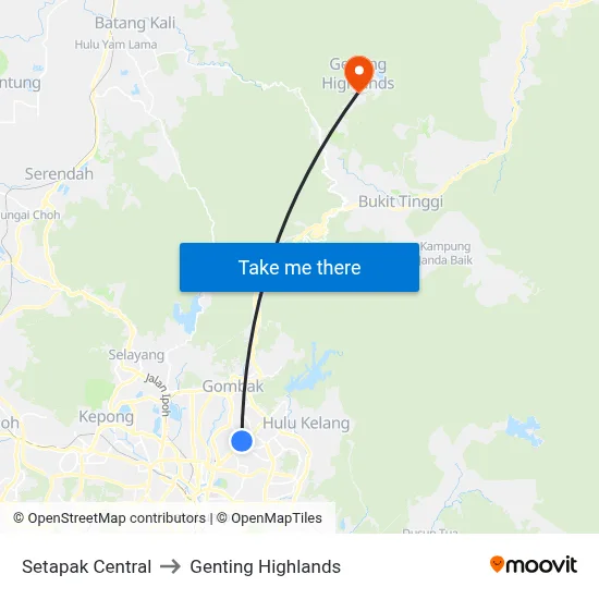 Setapak Central to Genting Highlands map