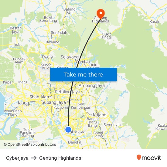 Cyberjaya to Genting Highlands map