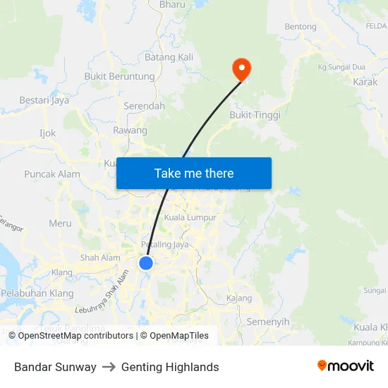 Bandar Sunway to Genting Highlands map