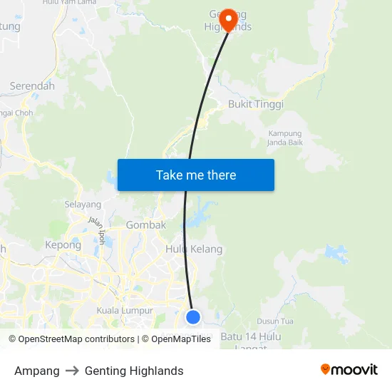 Ampang to Genting Highlands map