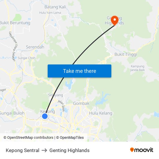 Kepong Sentral to Genting Highlands map