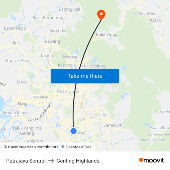 Putrajaya Sentral to Genting Highlands map